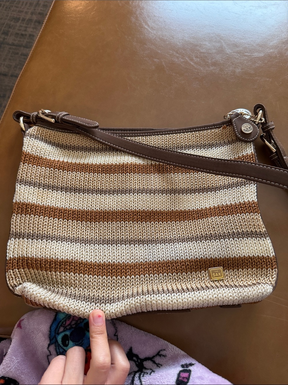The Sak Crochet Striped Crossbody Bag in Brown and Cream
